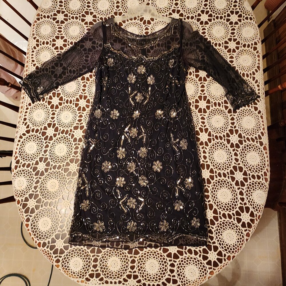 Navy blue/silver gray dress.